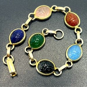 Vintage gold tone multi colored scarab beetle bracelet SMALL